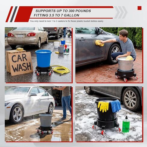 Cinnvoice 4 Pcs Bucket Dolly 5 Gallon 12" Car Wash Bucket with Wheels 360 Degree Turning Removable Round Buckets for Car Washing Detailing Construction Garden Garage Supplies in Saudi Arabia
