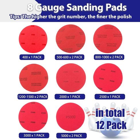 12 قطعة من وسادات صنفرة كرات البولينج، مجموعة تنظيف وتلميع وسادات البولينج، وسادة تلميع كرات البولينج 400، 500~600، 800~1000، 1200~1500، 2000، 2500، 3000، 5000 in Kuwait