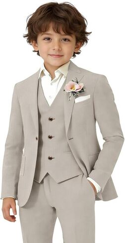 بدلات أطفال للأولاد كاجوال خفيفة الوزن لحفلات زفاف الشاطئ للأولاد مكونة من 3 قطع سترة وسترة وسروال in Kuwait