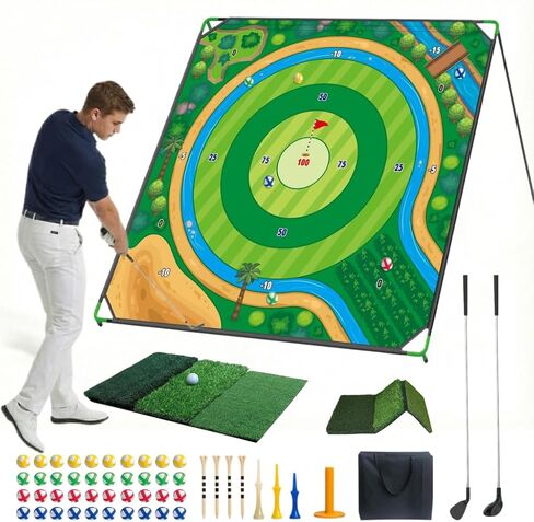 70x70 Inch Golf Chipping Net Battle Golf Extra Large Backyard Practice Net with 40 Training Balls, 3-Turf Hitting Mat, 2 Practice Clubs – Indoor Outdoor Use, Gift for Golf Lovers in Saudi Arabia