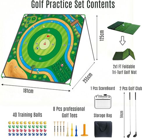 70x70 Inch Golf Chipping Net Battle Golf Extra Large Backyard Practice Net with 40 Training Balls, 3-Turf Hitting Mat, 2 Practice Clubs – Indoor Outdoor Use, Gift for Golf Lovers in Saudi Arabia