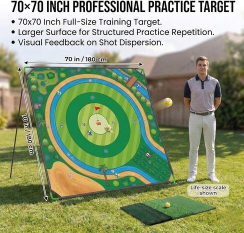 70x70 Inch Golf Chipping Net Battle Golf Extra Large Backyard Practice Net with 40 Training Balls, 3-Turf Hitting Mat, 2 Practice Clubs – Indoor Outdoor Use, Gift for Golf Lovers in Saudi Arabia