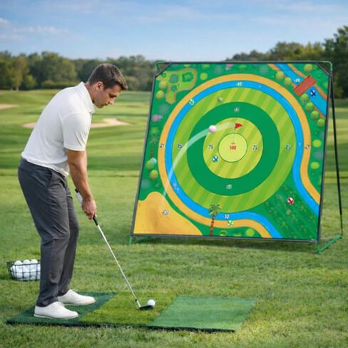 70x70 Inch Golf Chipping Net Battle Golf Extra Large Backyard Practice Net with 40 Training Balls, 3-Turf Hitting Mat, 2 Practice Clubs – Indoor Outdoor Use, Gift for Golf Lovers in Saudi Arabia