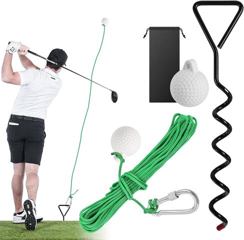 مدرب أرجوحة حبل الجولف للفناء الخلفي، مساعد تدريب على أرجوحة الجولف مع كرة على خيط ووتد أرضي حلزوني، تحسين الإيقاع والقوة والإيقاع، معدات تدريب الجولف المحمولة للرجال والنساء in Kuwait