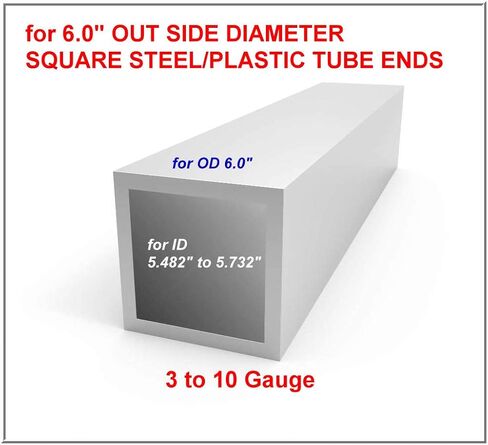 6" Square Flat Top Cap 3-10 Ga (Grip Range 5.48" to 5.73") Made in USA by Caplugs Black in Saudi Arabia