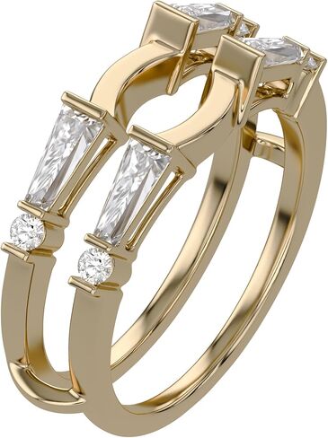 3/4 Carat Baguette & Round White Cubic Zirconia Enhancer Guard Ring In 10K Solid Gold (0.75 Cttw) in Kuwait