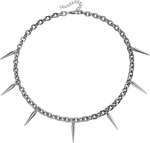 Retro Silver Chain Rivet Choker Necklace Simple Gothic Punk Hip-Hop Thorn Spike Tassel Necklace in Saudi Arabia