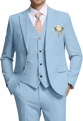 High-End Suits Retro Linen Suit for Men Casual Wedding Suit for Men Slim Fit 3 Pieces Jacket Blazer Vest Pant Groom Tuxedo in Saudi Arabia
