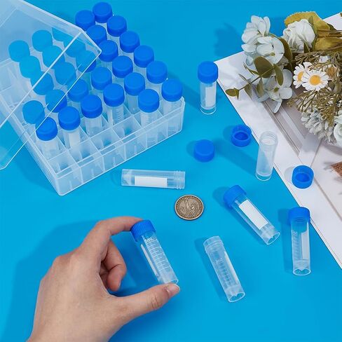 OLYCRAFT 36Pcs 5 ml Plastic Small Vials with Screw Caps Plastic Graduated Vial Tube Sample Tubes Graduated Plastic Cryovial Storage Container Tubes with Plastic Storage Box for Laboratory in Saudi Arabia