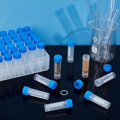 OLYCRAFT 36Pcs 5 ml Plastic Small Vials with Screw Caps Plastic Graduated Vial Tube Sample Tubes Graduated Plastic Cryovial Storage Container Tubes with Plastic Storage Box for Laboratory in Saudi Arabia