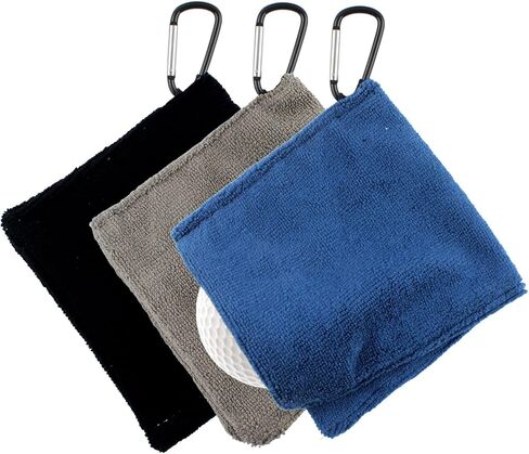 3 قطع منشفة كرة الجولف، منشفة جيب صغيرة مع مشبك على شكل حرف D، تجفيف سريع، سهلة التنظيف، محمولة، حقيبة تنظيف كرة الجولف، إكسسوارات خارجية للرجال والنساء in Kuwait