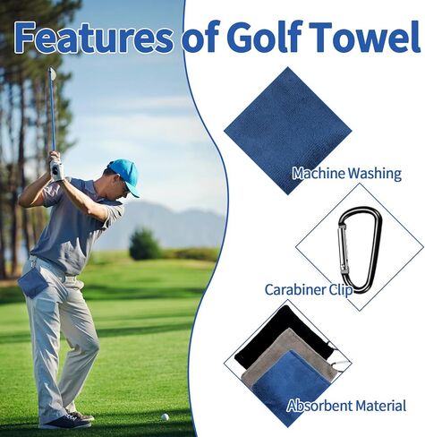 3 قطع منشفة كرة الجولف، منشفة جيب صغيرة مع مشبك على شكل حرف D، تجفيف سريع، سهلة التنظيف، محمولة، حقيبة تنظيف كرة الجولف، إكسسوارات خارجية للرجال والنساء in Kuwait
