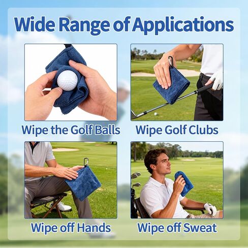 3 قطع منشفة كرة الجولف، منشفة جيب صغيرة مع مشبك على شكل حرف D، تجفيف سريع، سهلة التنظيف، محمولة، حقيبة تنظيف كرة الجولف، إكسسوارات خارجية للرجال والنساء in Kuwait