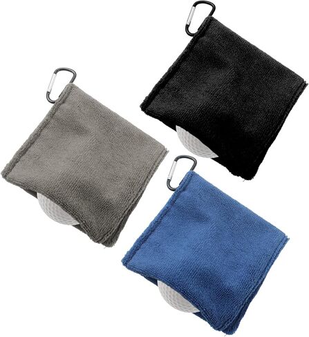 3 قطع منشفة كرة الجولف، منشفة جيب صغيرة مع مشبك على شكل حرف D، تجفيف سريع، سهلة التنظيف، محمولة، حقيبة تنظيف كرة الجولف، إكسسوارات خارجية للرجال والنساء in Kuwait