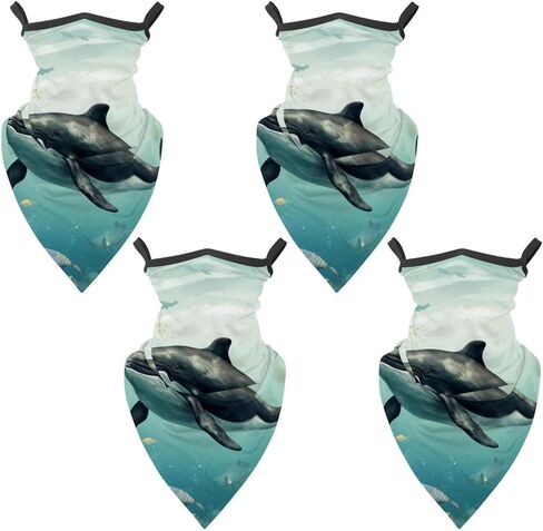 4 Pieces Cooling Neck Gaiter Face Cover for Sun Protection Whale Face Mask Reflective for Men Women Fishing Cycling Hiking in Saudi Arabia