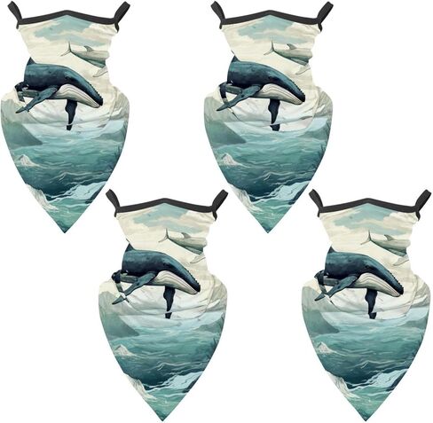 4 Pieces Cooling Neck Gaiter Face Cover for Sun Protection Whale Face Mask Reflective for Men Women Fishing Cycling Hiking in Saudi Arabia