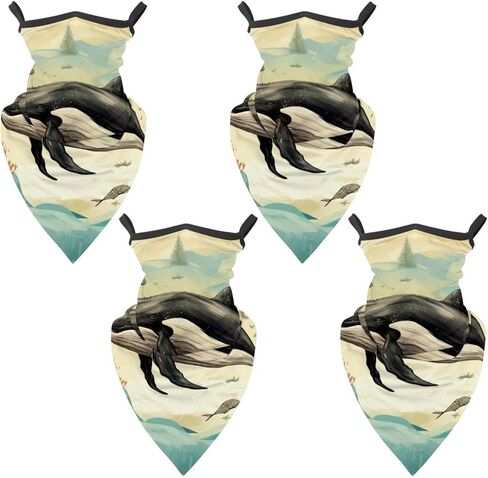 4 Pieces Cooling Neck Gaiter Face Cover for Sun Protection Whale Face Mask Reflective for Men Women Fishing Cycling Hiking in Saudi Arabia