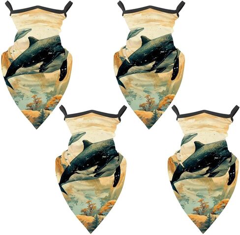 4 Pieces Cooling Neck Gaiter Face Cover for Sun Protection Whale Face Mask Reflective for Men Women Fishing Cycling Hiking in Saudi Arabia