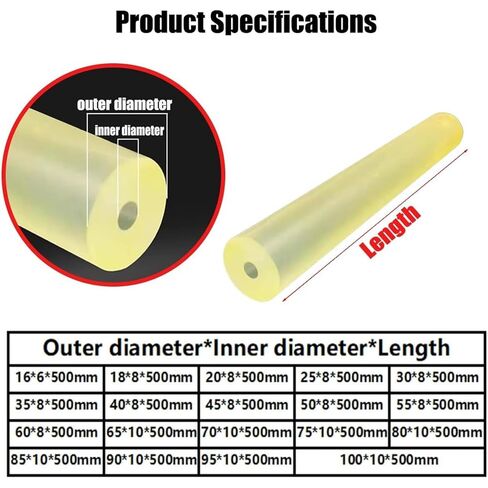 Polyurethane PU Hollow Rods, High Elasticity Shock Absorption Bar, 500mm Length, Dia 16-100mm with 6/8/10mm Aperture, Translucent(50 * 8 * 500MM) in Saudi Arabia