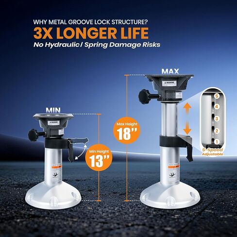 Boat Seat Pedestal Mount Base, 13-18 Inch Adjustable & Locking, Marine Grade Aluminum for Fishing Bass Pontoon Boats in Kuwait