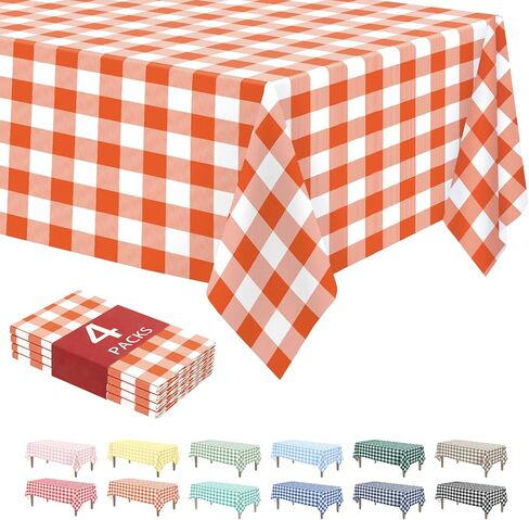 Kopokita 2 Pack Red Gingham Tablecloth, 54 x 108 Inches Red and White Checkered Tablecloths Plastic Table Cloth Disposable Picnic Tablecovers for Rectangle Table in Saudi Arabia