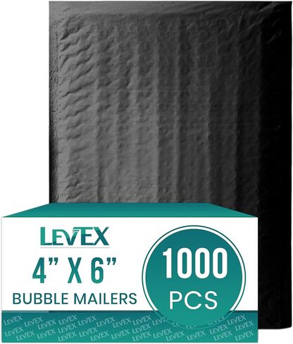 Levex - #0000 4" x 6" [1000 Pack] Black Poly Bubble Mailers, Padded Envelope Mailers, Packing Envelope & Mailing Bags for Shipping in Kuwait