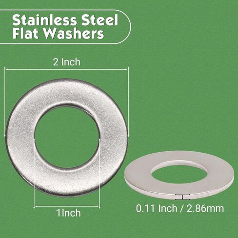 10Pcs 1" Stainless Steel Flat Washers, 2" Outside Diameter, 0.11" Thickness, 304(18-8) Stainless Steel Metal Washers for Screws Bolts, Anti-Rust in Saudi Arabia