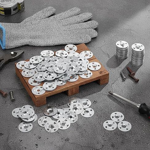 500 قطعة من غسالات التثبيت لألواح الألواح الإسفنجية، 1-1/8 بوصة من الحديد المجلفن لتثبيت العزل الأجهزة المعدنية لتركيب الألواح مع قفازات مقاومة للقطع in Kuwait