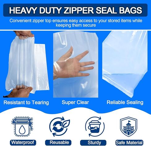 20 Pack 3 Gallon Large Plastic Zipper Storage Bags, 16x18 Inch, Thick 4 mil Reusable Clear Zipper Bags with Seal Lock for Clothes, Travel, Moving & Organization in Saudi Arabia