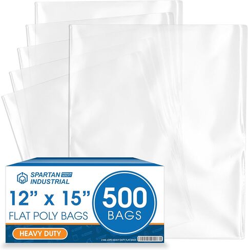 أكياس بولي مسطحة مفتوحة النهاية مقاس 12 × 15 بوصة (عدد 500) - 2 مل من البلاستيك الشفاف - بدون شريط لاصق - للتغليف والشحن والتخزين - صناعة سبارتان in Kuwait