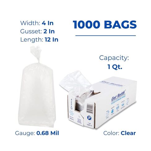 انتبلاست أكياس طعام، 32 أونصة، 4 × 2 × 12 بوصة، شفاف، 1000/كرتون in Kuwait