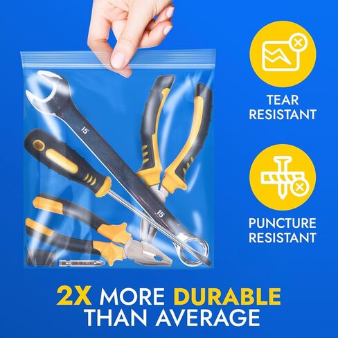 أكياس كبيرة بقفل بسحاب من البوليستر مقاس 30.48 سم × 38.1 سم، بسُمك 8 مل، عبوة من 5 أكياس شفافة قابلة للإغلاق مع متانة إضافية، مقاومة للماء وشديدة التحمل in Kuwait