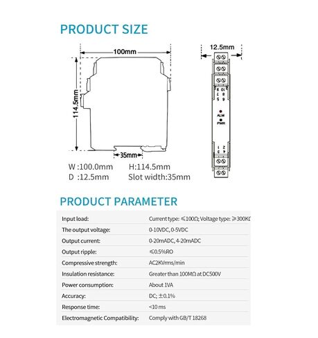 35mm DC24V Current Signal Converter 1 Input Output 0-5V to 0-10V 4-20mA(1-5v Output) in Saudi Arabia