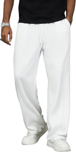 ZAFUL Men's Baggy Sweatpants Solid Color Wide Leg Sweat Pants Casual Loose Lounge Pants with Pockets in Saudi Arabia