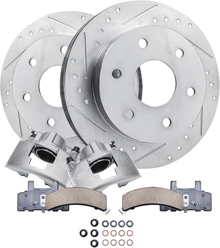 Detroit Axle - Front Brake Kit for Chevrolet GMC Escalade K1500 K2500 Tahoe Yukon Drilled & Slotted Brake Rotors Ceramic Brakes Pads Brake Calipers Replacement in Saudi Arabia