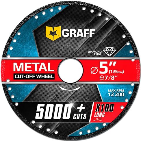 عجلات مقطوعة 4 1/2 بوصة للمعادن والفولاذ - قرص قطع معدني ماسي لطاحونة الزوايا مع عمود 7/8 بوصة - عمر عجلة أطول 100 مرة GRAFF أسود in Kuwait