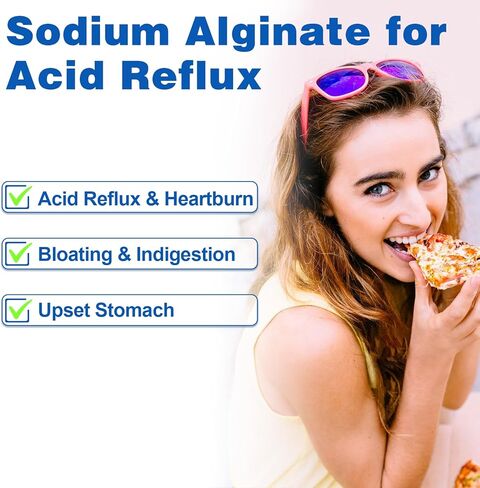 ألجينات الصوديوم من كيوبيت للارتجاع الحمضي - بدون مذاق ومذاق جيد، سهل البلع، للارتجاع الصامت وحرقة المعدة وعسر الهضم - حاجز طوف الذواقة على المعدة - 60 كبسولة نباتية in Kuwait