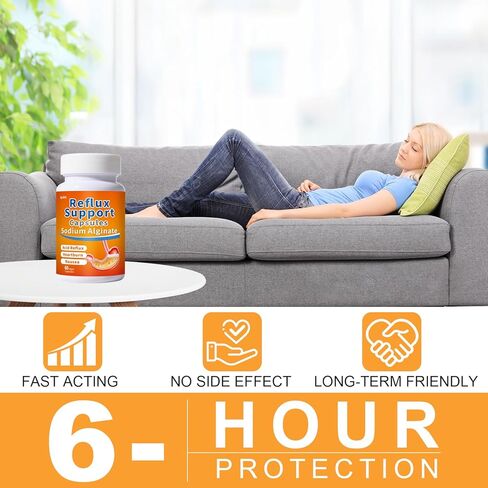 ألجينات الصوديوم من كيوبيت للارتجاع الحمضي - بدون مذاق ومذاق جيد، سهل البلع، للارتجاع الصامت وحرقة المعدة وعسر الهضم - حاجز طوف الذواقة على المعدة - 60 كبسولة نباتية in Kuwait