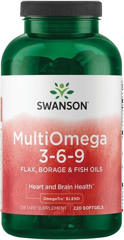 Swanson MultiOmega 3-6-9 - Non-GMO Flax, Borage & Fish Oil Capsules - Essential Fatty Acids Supporting Cardiovascular Health & Brain Health - (220 Softgels, 2400mg Serving) in Saudi Arabia