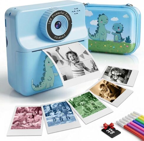 Kids Camera Instant Print, Christmas Birthday Gift for Boys Girls Ages 3-12, Selfie Digital Camera with Portable Carry Case + 6 Rolls Color Printing Paper + 32GB SD Card (Blue) in Kuwait