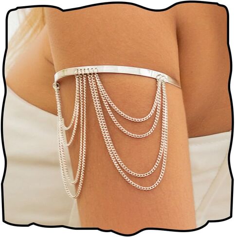 Silver Arm Bracelets for Women Gold Arm Cuff Bracelet Boho Upper Tassel Arm Cuff Open Adjustable Bracelet for Holiday in Saudi Arabia