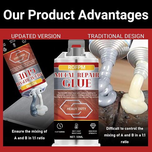 Metal Repair Glue Heavy Duty, Weld Epoxy Adhesive Extra Strong Heat Resistant Glue Fast Curing for Metal Casting, Aluminum, Wood, Plastic, DIY Project (50ml*2) in Kuwait