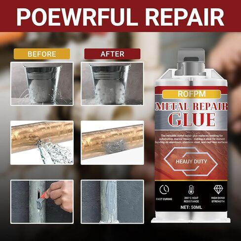 Metal Repair Glue Heavy Duty, Weld Epoxy Adhesive Extra Strong Heat Resistant Glue Fast Curing for Metal Casting, Aluminum, Wood, Plastic, DIY Project (50ml*2) in Kuwait