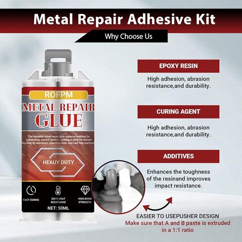 Metal Repair Glue Heavy Duty, Weld Epoxy Adhesive Extra Strong Heat Resistant Glue Fast Curing for Metal Casting, Aluminum, Wood, Plastic, DIY Project (50ml*2) in Kuwait