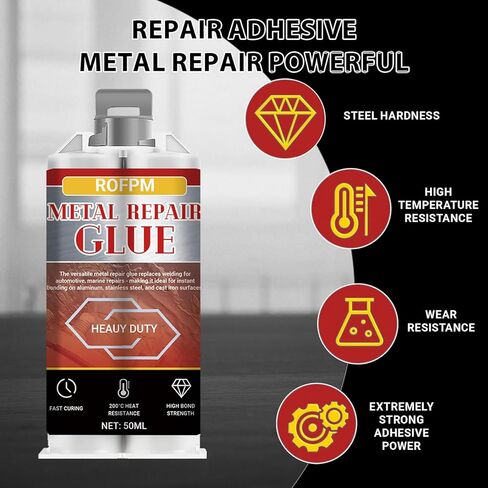 Metal Repair Glue Heavy Duty, Weld Epoxy Adhesive Extra Strong Heat Resistant Glue Fast Curing for Metal Casting, Aluminum, Wood, Plastic, DIY Project (50ml*2) in Kuwait