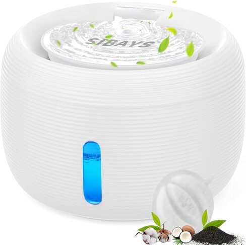 نافورة ماء Sibays Cat ، 3.5L/118 أوقية سعة كبيرة من النافورات النافورة للقطار للشرب ، موزع أوتوماتيكي لمياه الكلب الهادئة مع نافذة مصباح LED ومستوى الماء (FS77 ، أسود) in Kuwait