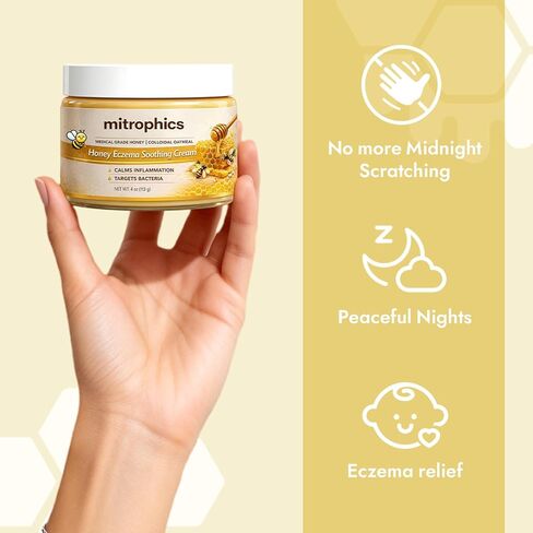 Honey Eczema Soothing Cream for Babies & Kids – Powered by Medical Grade Honey + Colloidal Oatmeal, Steroid-Free Relief for Severe, Itchy, Red, Sensitive Skin, 4 Oz(1pc) in Saudi Arabia