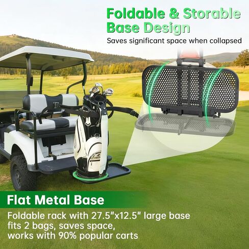 Foldable Golf Cart Rear Seat Bag Holder Fits 4 Seater Golf Cart Bag Holder Compatible with EZGO/Club Car/Yamaha Works for Rear Armrests Up to 8" & 24.5" Wide Equipped with Stainless Steel Buckles in Kuwait