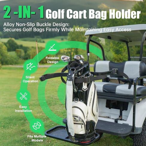 Foldable Golf Cart Rear Seat Bag Holder Fits 4 Seater Golf Cart Bag Holder Compatible with EZGO/Club Car/Yamaha Works for Rear Armrests Up to 8" & 24.5" Wide Equipped with Stainless Steel Buckles in Kuwait