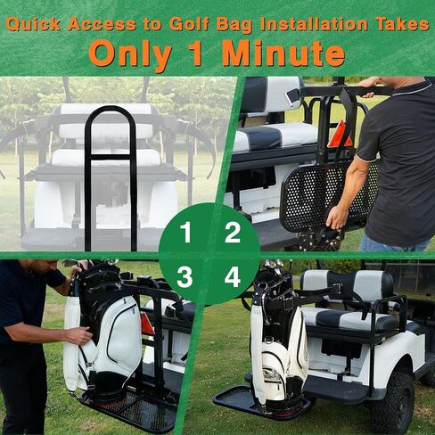 Foldable Golf Cart Rear Seat Bag Holder Fits 4 Seater Golf Cart Bag Holder Compatible with EZGO/Club Car/Yamaha Works for Rear Armrests Up to 8" & 24.5" Wide Equipped with Stainless Steel Buckles in Kuwait